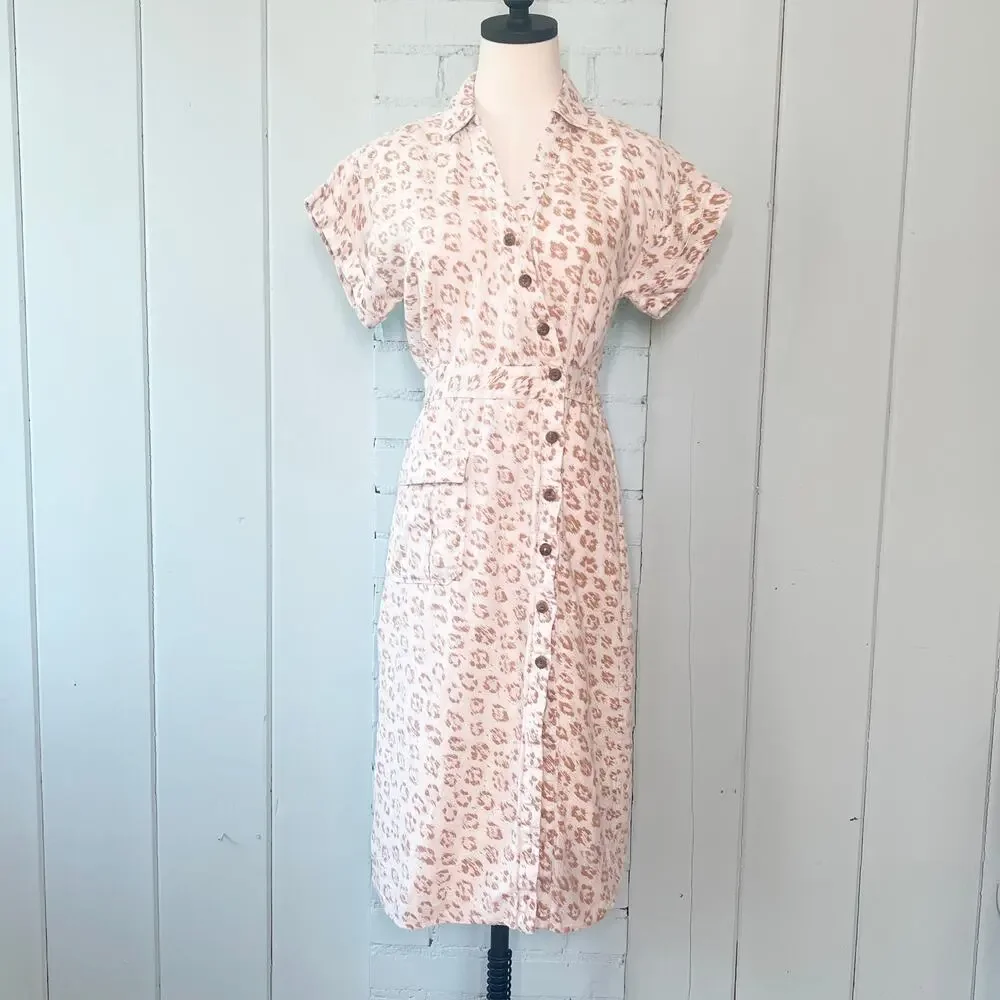 JOIE Coady Linen Midi Dress XS Leopard Print Tan Ivory - Picture 10 of 10